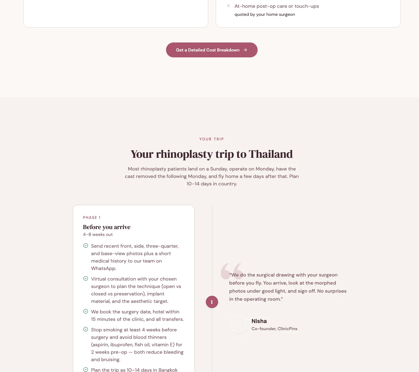 ไทม์ไลน์ทริปศัลยกรรม — Phase 1 ก่อนเดินทางถึงไทย