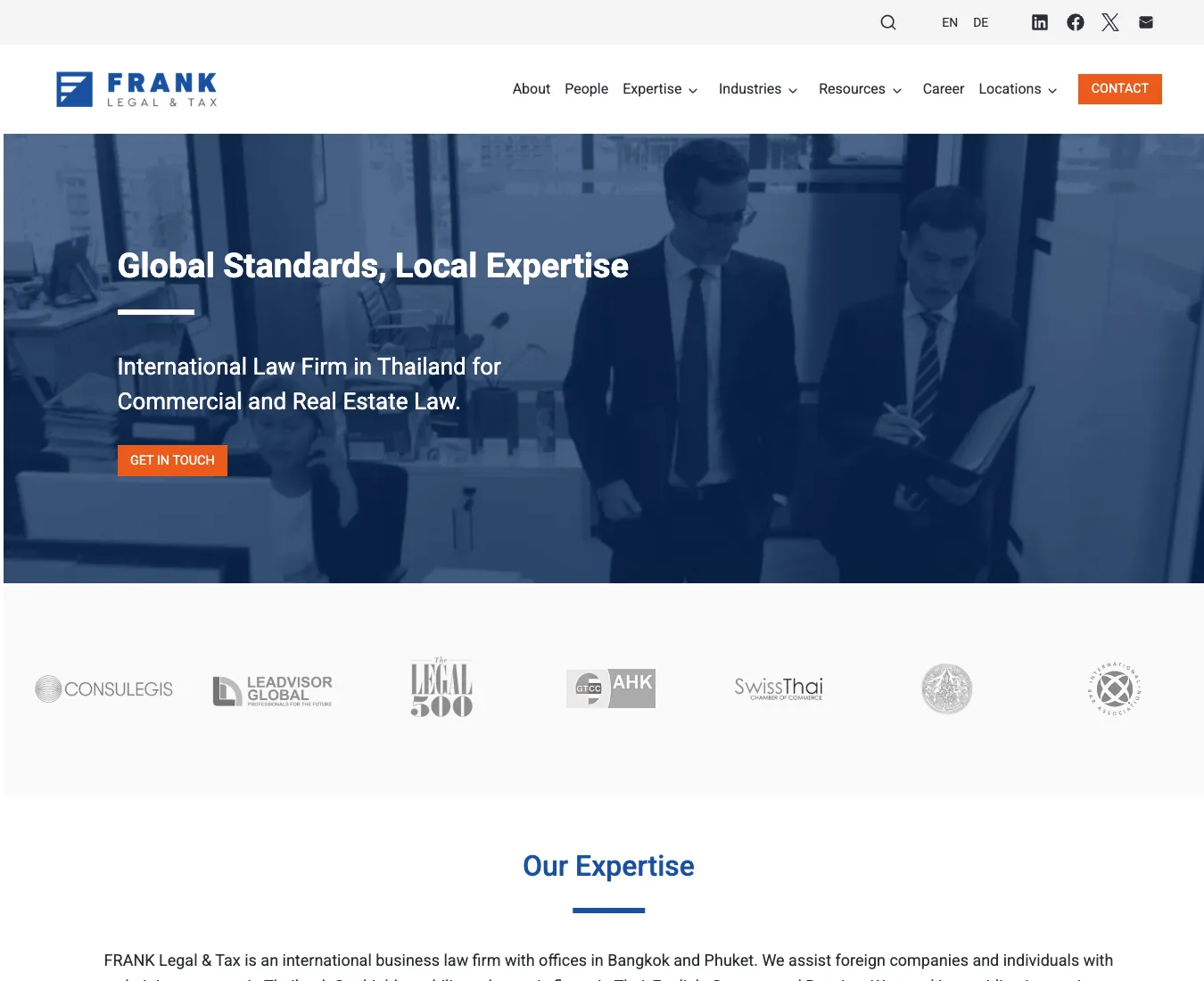หน้าแรกเว็บไซต์ FRANK Legal & Tax