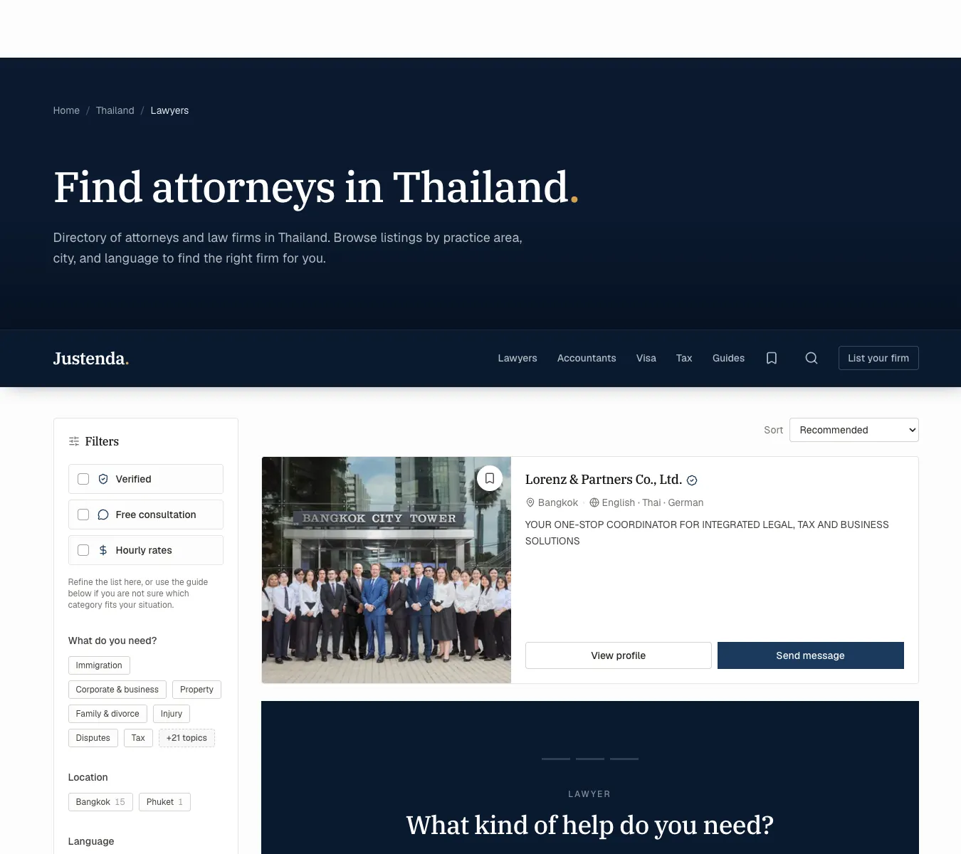 หน้ารวมทนายในประเทศไทยพร้อมฟิลเตอร์และโปรไฟล์บริษัท