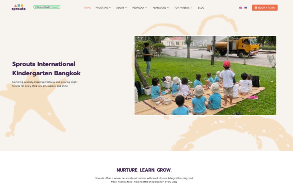 หน้าแรกเว็บไซต์ Sprouts International Kindergarten