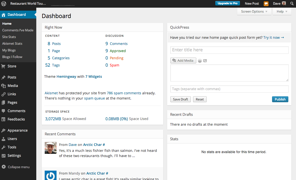 หน้าจอดูแลเว็บไซต์ WordPress