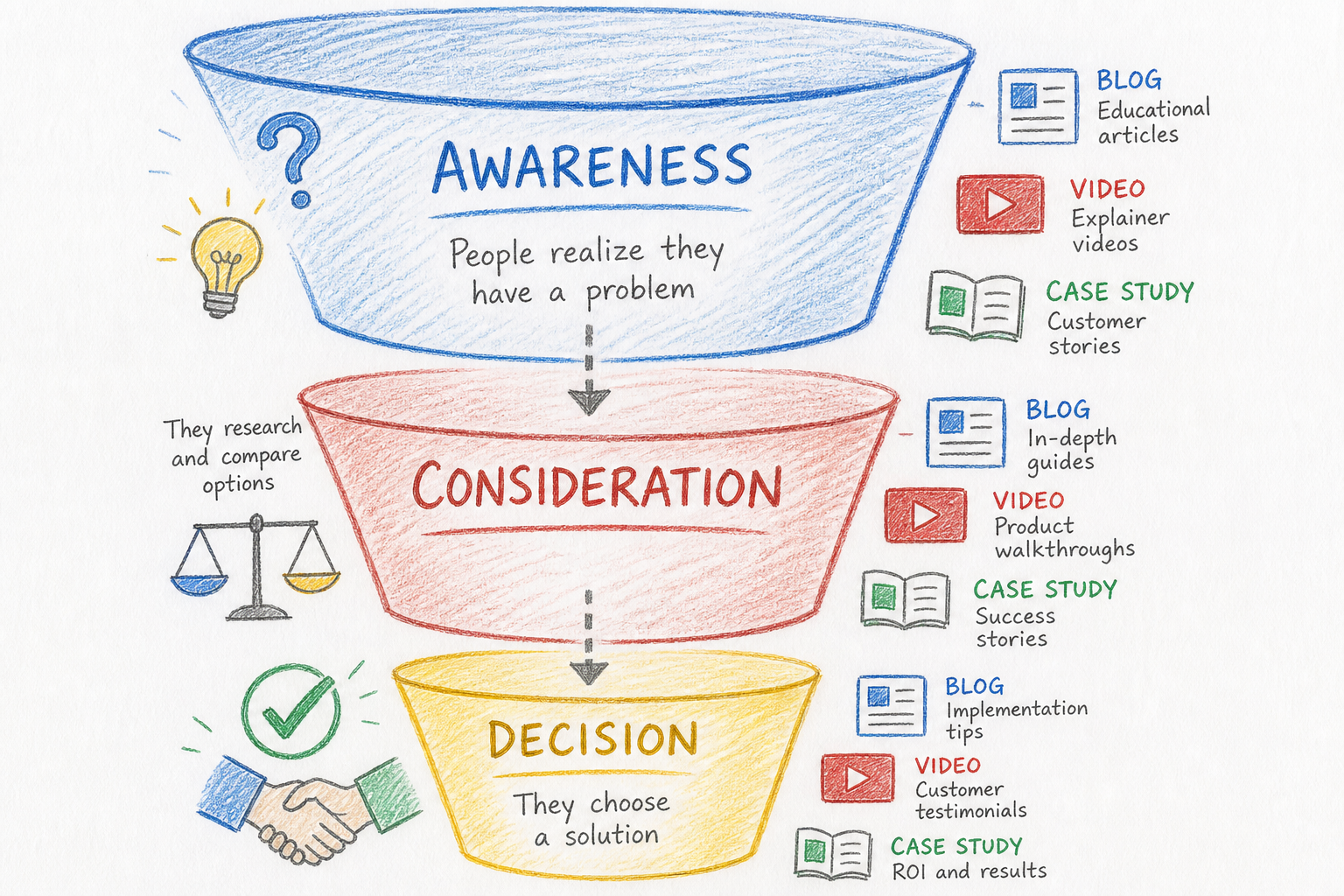 ภาพประกอบ Customer Journey ของ Content Marketing: Awareness Consideration Decision
