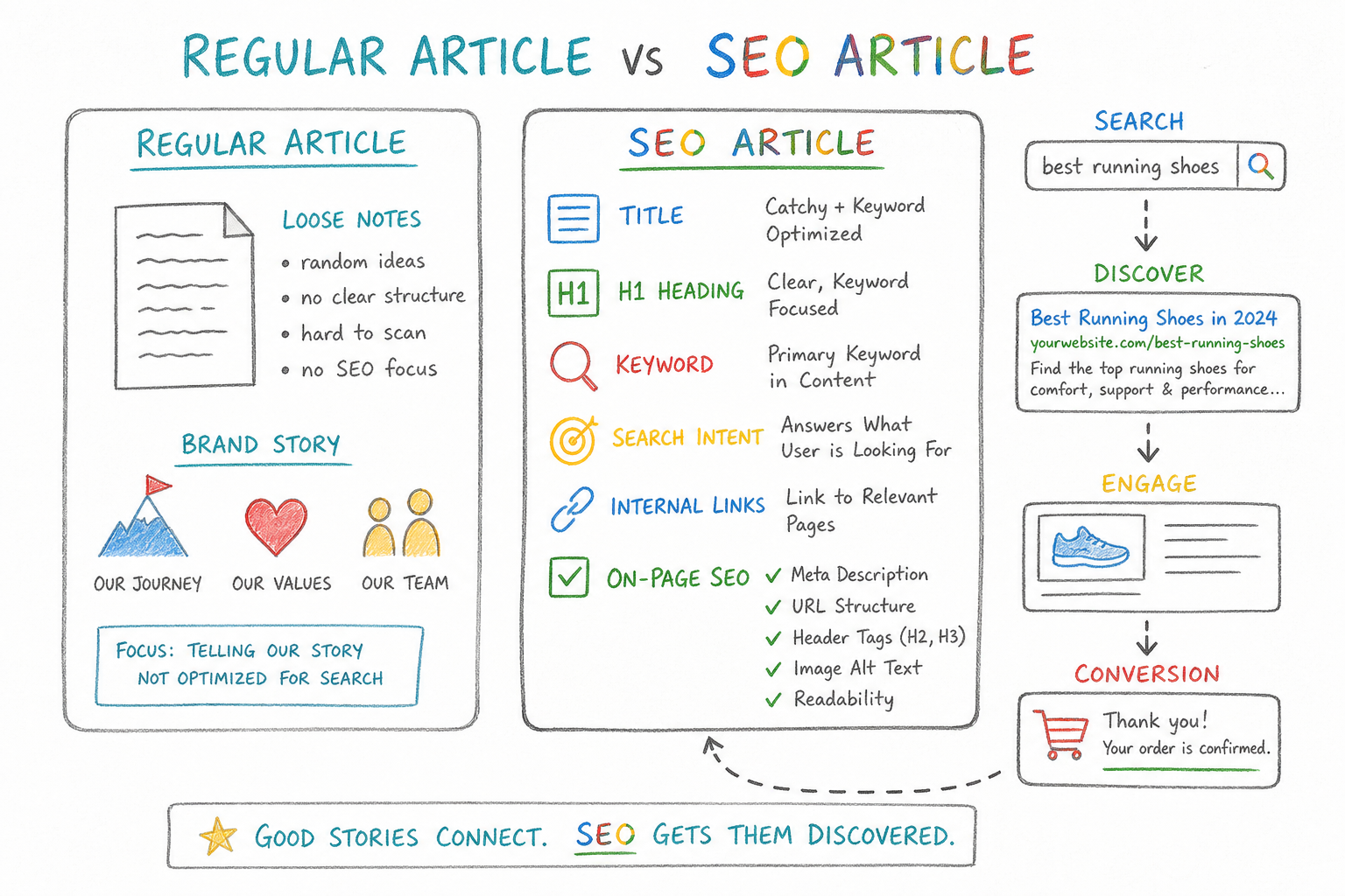 เปรียบเทียบบทความ SEO ที่วางแผนจาก Search Intent กับบทความทั่วไปที่เน้นการเล่าเรื่องแบรนด์